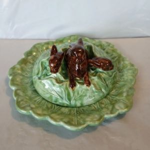 Holland Mold 1960's 2 Piece Head of Lettuce with Rabbits And Ceramic Pla…